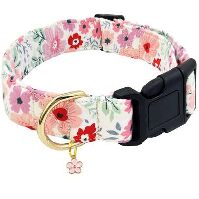 Collar de perro con estampado floral, suave y cómodo, con colgante, ajustable y lavable, bonito collar para perro
