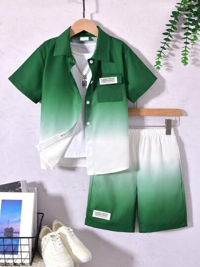 Vihyde Set casual da 2 pezzi per ragazzo, composto da camicia a maniche corte sfumata e pantaloncini