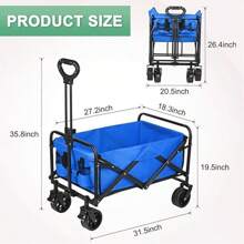 Folding Wagon Cart With Wheels, Large Capacity For Grocery Shopping, Gardening, And Camping, Compact Blue Design Mother's Day