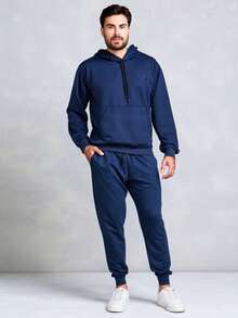 Men's Sweatshirt And Pants Set - 藏蓝色 - 查看 1