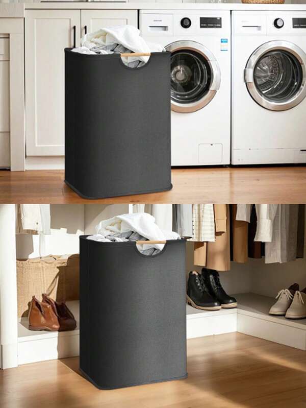 1pc Linen Dirty Clothes Basket, Foldable Handheld Fabric Laundry Hamper For Bedroom/Bathroom, Simple Design Collapsible Storage Basket, Large Capacity For Toys, Linens