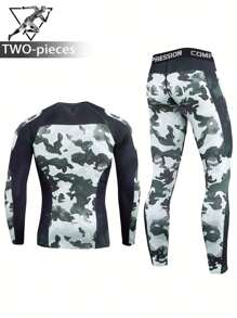 2pcs Boyfriend Style Men's Casual, Sports, Workout Outfits - Moisture Wicking, Quick Dry, Soft & Comfortable Long Sleeve Top With Waistband, Suitable For All Seasons