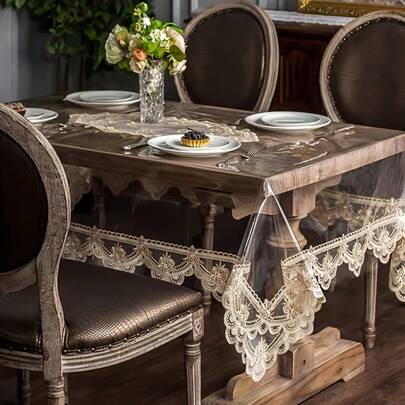 1 st PVC-duk, vattentät, oljesäker, halkfri spetsduk, dammtät bordsunderlägg, lämplig för kök, matsal, festdekoration, hemtillbehör