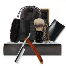 Men's Straight Razor Shaving Kit, XG High Carbon Steel Blades, Natural Wooden Handle, Shaving Brush, Comb, Scissors, With Storage Pouch, Gift For Valentine's Day, Christmas, Father's Day