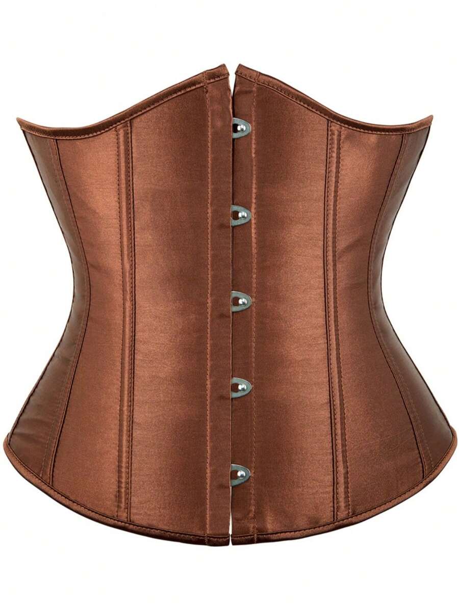 1pc Women's Satin Waist Trainer, Steel Hook & Lace-Up Compressive Body Shaper Women Corset Belt For Dress,Waist Trainer Waist-Shaping For Waist Slimming And Tummy Control Halloween Costume - Coffee Brown - View 1
