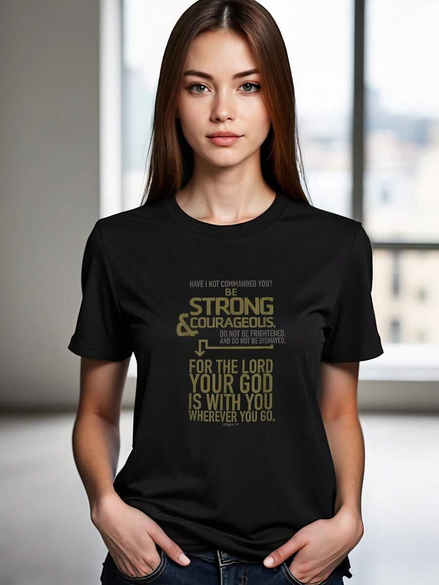 Camiseta "Josué 1 9 Dios está contigo, sé fuerte y valiente" - Negro - Ver 1