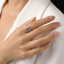 1 pieza Anillo de aleación de cobre con múltiples cuadrados y piedras de circonita incrustadas, para uso diario y fiestas de mujeres