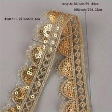 1 mảnh ren hoa sequin kim loại màu vàng, viền ren thêu rỗng cho trang phục sân khấu, phụ kiện trang trí váy cưới - Nhiều màu - Xem 3