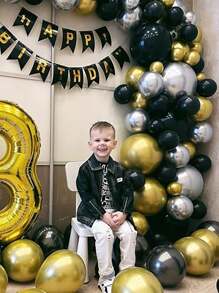 60pcs 60 Black Gold Balloons, Black Gold Silver Helium Balloons, Metal Gold Silver Latex Balloons, 12 Inch Black Party Balloon Decoration, Suitable For Birthday, Graduation Ceremony Wedding Decoration. Summer Gifts Beach Back To School School Supplies Room Decor