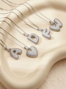 Collana da donna in acciaio inossidabile con lettere a bolle, con zirconi brillanti, 26 lettere dalla A alla Z, collana con ciondolo a forma di palloncino di pregio