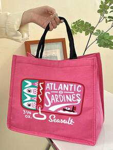 Bộ túi xách dung tích lớn Retro Sardines có họa tiết chữ "Atlantic Ardines", có túi đựng mỹ phẩm, thiết bị lưu trữ mỹ phẩm nhẹ, ví đựng tiền xu đựng đồ dùng cần thiết khi đi du lịch, bộ túi xách và túi đựng mỹ phẩm, thích hợp cho đám cưới, bãi biển và ngày lễ - Màu Hồng Tươi - Xem 6