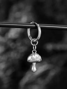 1pc Stainless Steel Tiny Mushroom Pendant, Fashion Earrings For Men - Silver - View 2