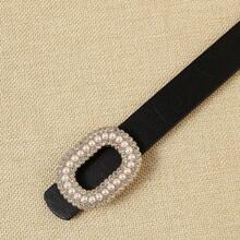 1 条休闲 PU（聚氨酯）点扣腰带，时尚流行，适合日常穿着，四季皆宜 - 黑色 - 查看 1