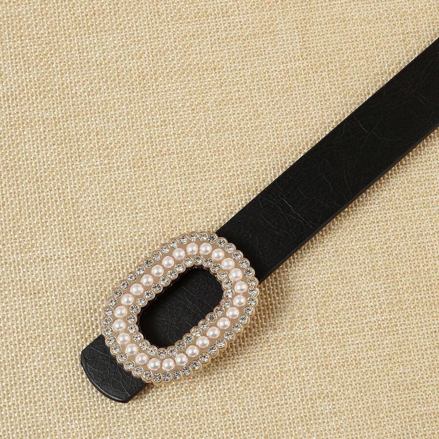 1 条休闲 PU（聚氨酯）点扣腰带，时尚流行，适合日常穿着，四季皆宜 - 黑色 - 查看 1