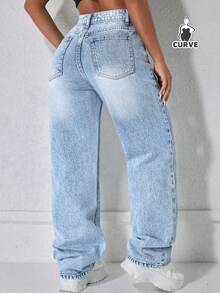 大码女式休闲宽松直筒牛仔裤 春季款 - 淺色水洗藍 - 查看 2