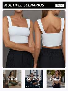 Yefecy Top corto básico de mujer unicolor, top sin mangas elástico casual, top casual de uso diario, ropa de mujer - Blanco - Ver 6