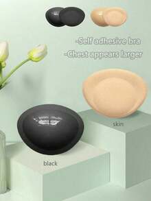 2pcs/Pair Ladies' Bikini Underwear Sponge Bra Pads With Adhesive Design - Apricot - View 1