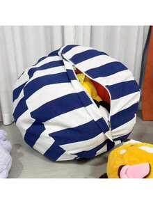 1个条纹毛绒娃娃收纳袋，大容量带提手椅套，优质涤纶材质，多功能拉链毯子收纳袋，儿童毛绒娃娃收纳袋，条纹沙发袋，大容量拉链毯子收纳旅行袋，多功能收纳袋，可收纳玩具、毯子和旅行必需品，家居收纳盒，娃娃收纳袋，衣物收纳袋，泰迪熊收纳袋，节省衣柜空间