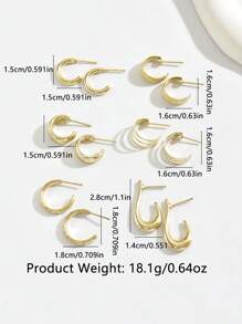 6 pares de aretes de aro de metal de estilo minimalista vintage, adecuados para el uso diario de las mujeres