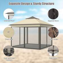 Lifezeal 11'x11' 2-Tier Pop-Up Gazebo Tent Portable Canopy Shelter Carry Bag Mesh Brown\Beige - Brown - View 7