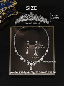 4 件套奢华水晶服饰珠宝套装花卉水钻颈链项链耳环头饰婚礼珠宝套装情人节礼物