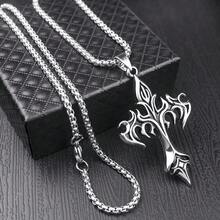 1pc Fashionable European & American Retro Style Reversible Cross Pendant Necklace For Men - Antique Silver - View 1