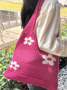 Women Hollow Woven Tote Bag, Suitable For Daily Shopping, Casual Crochet Handbag, Fashion Beach Bag, Multifunctional Knitted Hobo Bag, Large Capacity, Summer Essential, Perfect For Holiday And Vacation, Lightweight, Portable, Suitable For Teenage Girls, College Students, Outdoor, Travel, Christmas Gift, Beach Bag, Summer, Travel Essentials