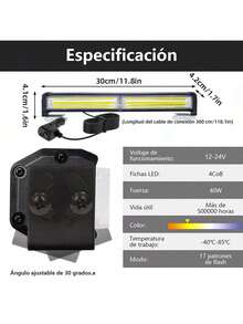 Universal COB Police LED Strobe Light Bar 59cm 40W, 17 Flash Modes, Warning Strobe Light Bar - 2 Sections Yellow + White 2 Secciones Amarillo + Blanco - View 2