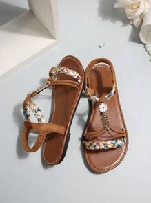 Sandales rétro à perles pour femmes, mules plates tressées pour un usage décontracté en extérieur