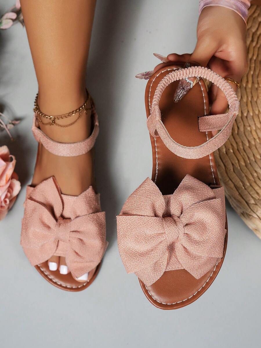 Sandali bassi con fiocco per donna, sandali eleganti con stampa leopardata e punta aperta per donna, sandali casual da spiaggia per donna
