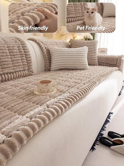 1PC波西米亚风格沙发垫毛绒亲肤舒适沙发套四季通用防滑宠物防污坐垫适合1234人沙发房装饰高级感