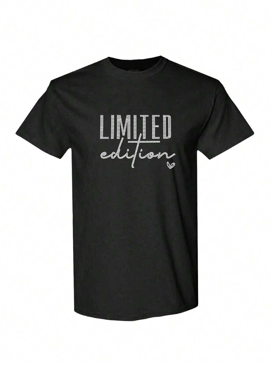 Men's Round Neck Rhinestone Embellished Short Sleeve T-Shirt, Simple & Fashionable, Suitable For Summer - Black - View 1