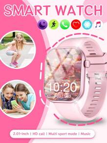 1pc Silicone Smart Watch, 2.01 Inch Touch Screen Multi-Function Electronic Watch For Teens With Various Sports Modes, Photo Control, Social App Message Notification, Alarm Reminder, Great For School, Exercise
