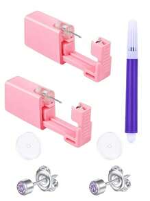 7PCS Disposable Painless Ear Piercing Kits No Pain Puncture Tools Stud Gun With Piercing Healing Silicone Discs Earring Piercer Tool Body Jewelry Accessories