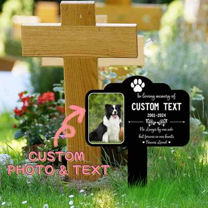 1 Stück personalisierter Gedenkstab für Haustiere mit buntem Foto, Name und Datum für Friedhofsmemorials, emotionale Grabzeichen, personalisierte Gartentafeln zur Ehrung geliebter Katzen und Hunde