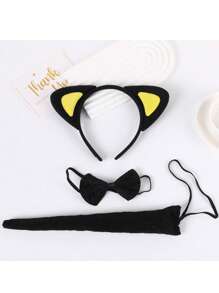 Cele mai bine vândute accesorii și recuzită de modă - Set 3 bentițe pentru pisoi, urechi de pisică, coadă cu fundă, bentiță de păr, bentițe cu cercei pentru păr