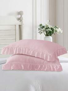 1pc Lace Pillowcase (Pillow Insert Not Included), Soft & Breathable, Fashionable & Cute, Essential Bedroom & Dorm Decor, Suitable For All Seasons Bedding Set - Pink - View 5