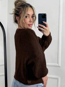 Women's Cardigan Knit Kimono Winter Short Elegant Coat - Óxido marrón - Ver 2