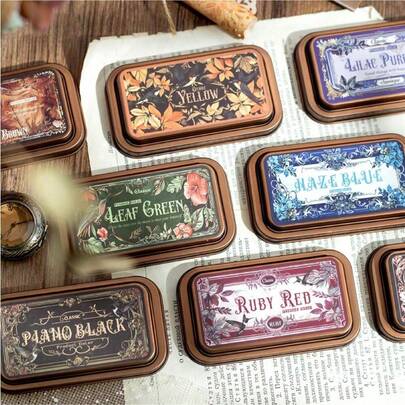 Vintage European Style Exquisite Iron Ink Pad Box, Student Diary Decor DIY Patterned Ink Pad,School Supplies,Back To School