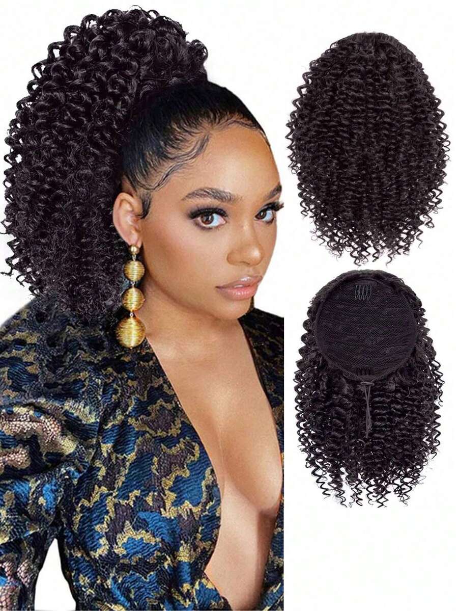 Coleta corta y rizada de moda, cuerda para recogido natural de 12 pulgadas, dos clips, sintético