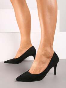 Stiletto Heel Pumps With Leather Insole - Black - View 2