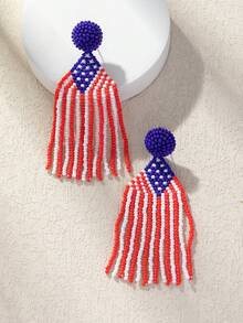 WinLeaf زوج من أقراط النساء أعياد الاستقلال للولايات المتحدة الأمريكية مع شرابات من الخرز، قلادة بنجمة من الفولاذ المقاوم للصدأ، هدايا العطلات