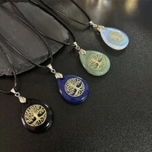 1pc Asymmetrical Pattern Natural Crystal Life Tree Pendant Necklace, Fashionable Everyday Wear For Women