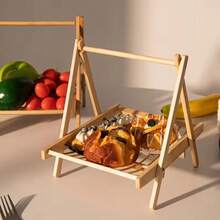 Wooden Storage Tray Kitchen Fruits Snacks Bread Holder Desktop Bamboo Organizer Shelf Countertop Storage Basket With Handle - 1pcs Folding Tray - View 2