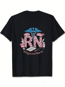 Caduceus Bold Pink Leopard Print Letters Pure Cotton Women's T-Shirt Comfort Fit - Black - View 1