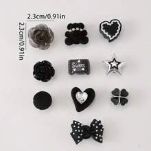 10 pièces Charms de chaussures de dessin animé série noire pour femmes, décoration pour sabots et sandales, accessoires de DIY pour chaussures