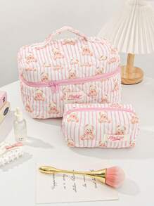1 Piece Pink Stripe Multi-Purpose Portable Storage Bag Set For Home And Travel Cosmetic Bag Cute Bear Makeup Storage Makeup Organizer Travelling Stuff College Vacation Necessary Makeup Pouch Perfect Underarm Bag Portable Zipper Makeup Bags Mini Pouch Travel Small Makeup Case Accessories Make Up Holder Brush Bag