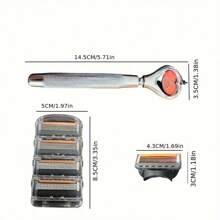 Stainless Steel Razor Shaving Set, Non-Slip Metal Handle, Contour Attachments, Fully Washable, Includes Shaving Brush And Stand, Cleaning Brush, With Replacement Blades, Gift For Father And Boyfriend