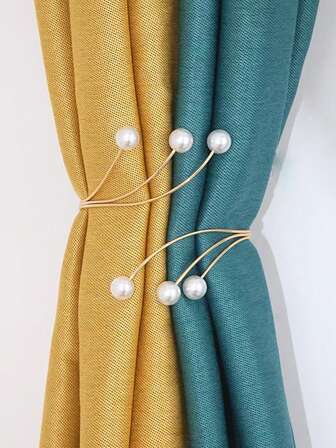1pc High-End Faux Faux Pearl Alloy Curtain Hooks, No-Drill Curtain Tie Backs