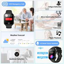 Marsyu Smartwatch For Women Men: 1.96" IPS Display,340mAh Long-Last Battery,Wireless 5.0 Calls,Multi-Sport Modes,Menstrual & Temperature Monitoring ,Weather Forecast ,Voice Assistant/SOS,Magnetic Charging,Phone,Gift For Him & Her - black leather - 查看 9